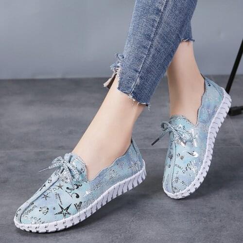2020 New Spring Women Flats Loafers Shoes Genuine Leather Flats Female Shoes Lace Up Loafers Casual Slip-on Walking Shoes Woman