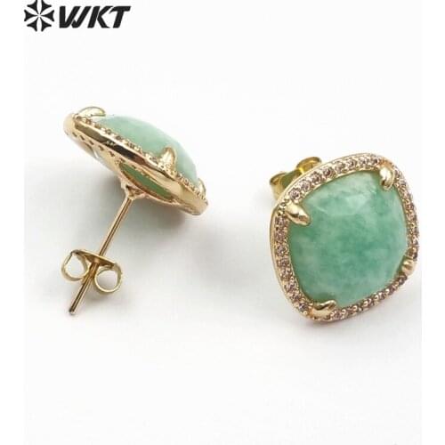 ME053 Multi Faceted Stone In Square Shape Stud Earring With Cubic Zirconia Pave Women Dainty Jewelry For Weddomg Earring