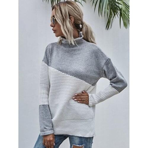 Color Parchwork Womens Sweater New Casual Female Sweaters Long Sleeve Slim Crew Neck Streetwear Ladies Clothing Winter Womans