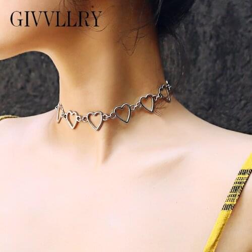 Hollow Heart Chain Choker Necklace Women Jewelry Vintage Creative Minimalist Punk Gold Color Geometric Short Collar Necklaces