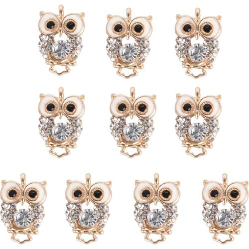 10pcs /set Fashion Charms Gift Enamels Rhinestone Owl Alloy Pendant DIY Bracelet Necklace Earrings Jewelry Accessories