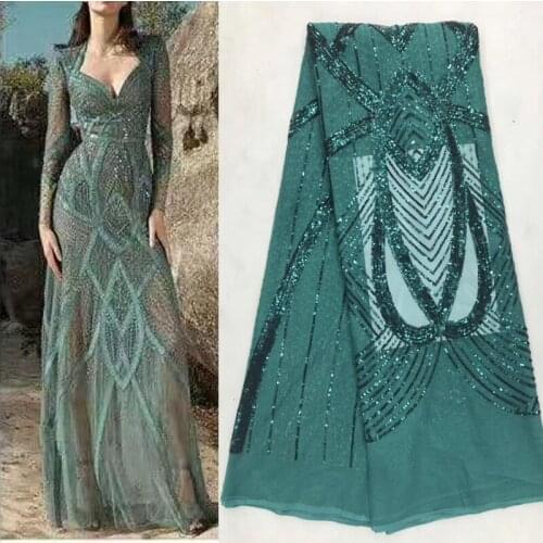 11colors latest African French net lace fabric teal green sequins mesh lace fabric fashion tulle lace for party dress FJL011