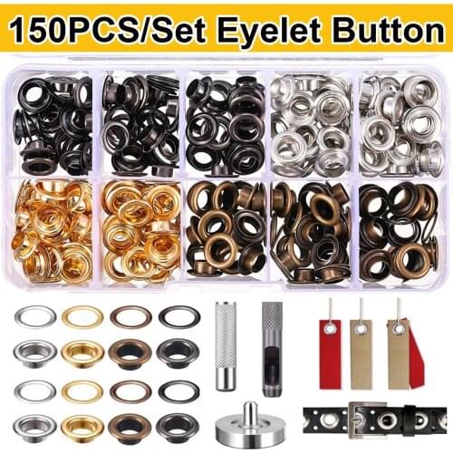 150PCS DIY Eyelet Button Tool Kit Copper Leather Rivets Double Cap Rivet Tubular Metal Studs