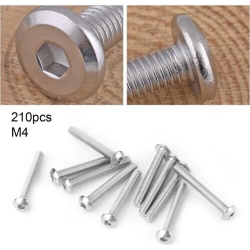 210Pcs 6-30mm Many Types Round Head Hexagon Socket Bolts Stainless Steel Hex Screws Nuts Set for Home Fasteners Hot Tools