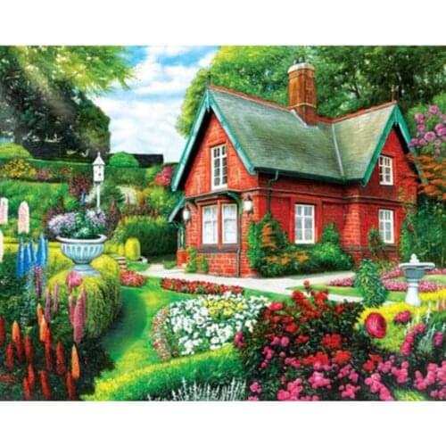 DIY Landscape Diamond Embroidery Flower House Diamond Draw Cross-stitch Square /Round Rhinestone Mosaic Home Decoration Gift