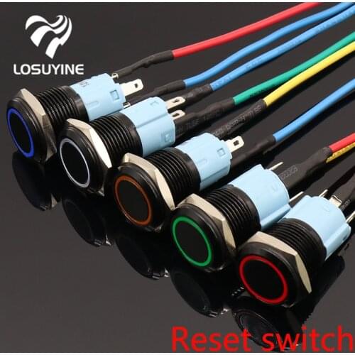 Free shipping 5V, 12V, 220V, LED instant reset switch, 16mm metal waterproof button switch