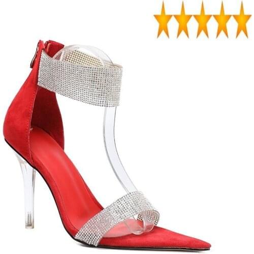 Stiletto Women Sexy Transparent Diamonds Pointed Luxury Summer High Heels Office Ladies Open Toe Heel Sandals Size 35-43