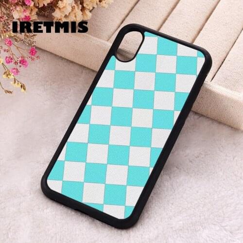 Iretmis 5 5S SE 2020 phone cover cases for iphone 6 6S 7 8 Plus X Xs XR 11 12 Mini Pro Max Silicone TPU Dusky Blue Checkers