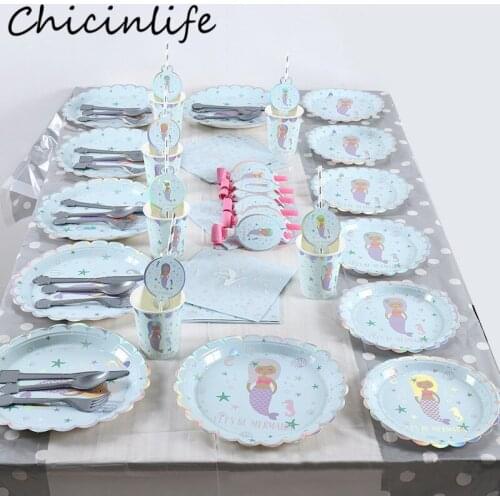 Chicinlife Mermaid Disposable Tableware Set Birthday Party Decor Cups Plates Wedding Baby Shower Girl Mermaid Party Supplies