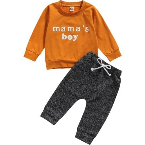 Kids Autumn Tracksuit, Letters Print O-Neck Long Sleeves Sweatshirt + Elastic Waist Pants for Little Boys, 0-3 Years