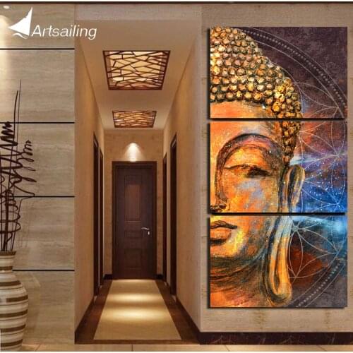 HD printed 3 Piece Head of Lord Buddha Canvas Painting Abstract Watercolor Buddha Canvas Prints Wall Pictures for Living Room
