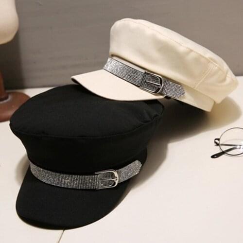 Cotton Military Captain Cap for Women Casual Fiddler Cap Newsboy Hat Visor Beret Cap Newsboy Vintage Hat Sparkling Diamond