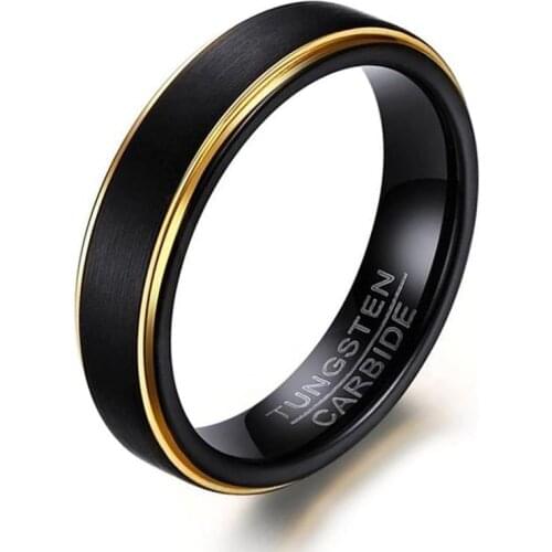 Customize Black with Gold Plated Tungsten Carbide Rings, Men Women Matte Wedding Band Comfort Fit