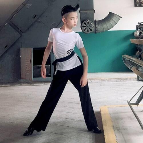 Boys Latin Dance Clothes Professional Competition Costume Suit Black Trousers White Top Set Kids Latino Ballroom Wear BL4198