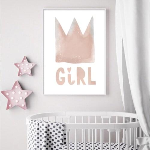 Cartoon Pink Girl and Blue Boy Wall Art Canvas Painting Nursary Princess Prince Rown Printed Posters for Baby Room Home Decor