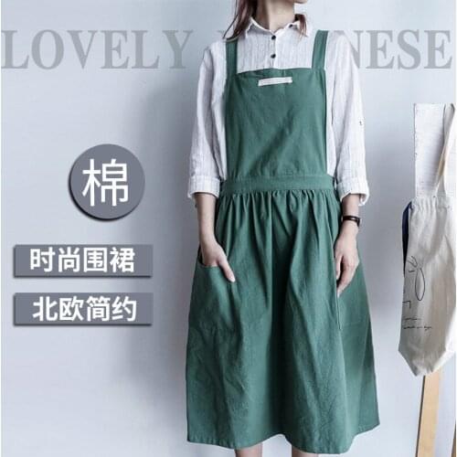 New Pleated skirt cotton linen apron Women Cooking Kitchen Apron Work Uniform and flower shop apron for woman long dress smocks