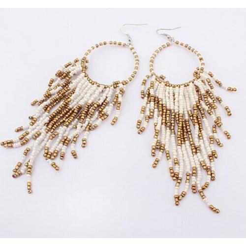New Personality Fashion Jewelry Exaggerated Bohemian Earrings Long Tassel Rice Beads Earrings Female Statement Big Earrings