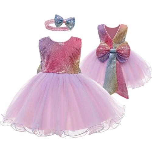Newborn Baby Girls Dress High Quality Big Bow Sequins Infant Princess Dress Birthday Gift Christmas Party Costume Kids Dresses
