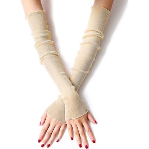 Women Summer Thin Mesh Resistant Thin Sleeved Female Ice Silk Gloves Sleeve Driving Cycling Sun Protection Women Long Arm Glove