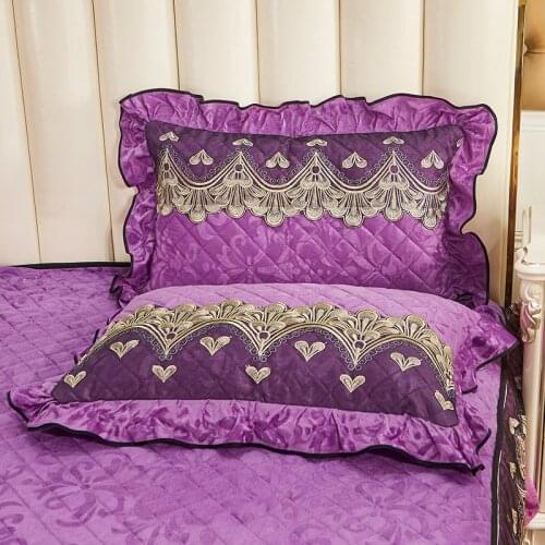 1 Pair Quilted Embossed Lace Velvet Pillow Case Solid Fashion Soft Rectangular Home Decor Pillow Shams Winter Warm 48x74cm