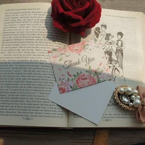 50pcs Mini Thank You Card Pink Peony Flower Romantic Style Scrapbooking Party Invitation Cards Valentine Christmas Scrapbooking