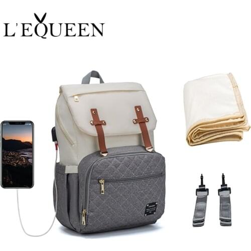 LEQUEEN Brand Maternity Diaper Bag Large Capacity USB Mummy Bag Travel Nappy Backpack Designer Nursing Bag for Baby Care New