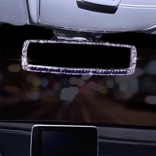 Car Interior Rhinestone Rearview Mirror Decor Charm Crystal Bling Diamond Ornament Rear View Mirror Cover Women Auto Accessories