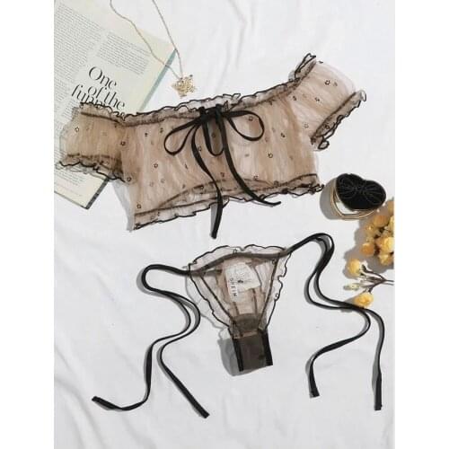 Sexy Womens Mesh See-through Strapless Tube Top Underwear Set 2021 European and American Erotic Lingerie