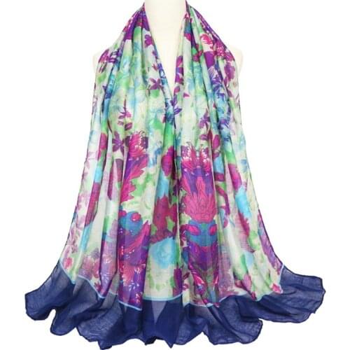 Brand New Flower Scarves Women Fashion Large Size Printed Beach Wraps And Shawl Lady Spring Bali Yarn Cotton Scarf Wholesale