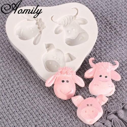 Aomily Cattle Sheep Pig Birthday Cake Mold Cake Decoration Baking Supplies Pastry Chocolate Candy Jelly Mould Silicone Mold