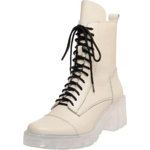 SKLFGXZY The new Genuine leather Womens boots Martin boots Lace-up high-heeled boots Womens shoes Size 34-39