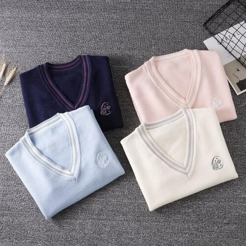 2020 Spring Cosplay School Uniform Sweater For Girls Women 4 Colors V-neck Long Sleeve Knitted Japanese Sailor Uniform Pullover