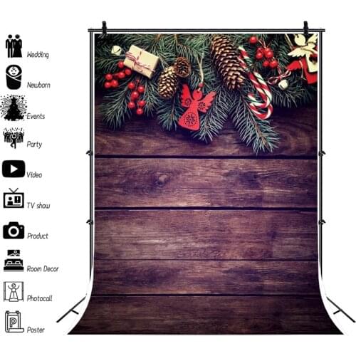 Vintage Wood Board Winter Christmas Tree Branch Photography Backdrop Vinyl Photographic Background For Photo Studio Photophone