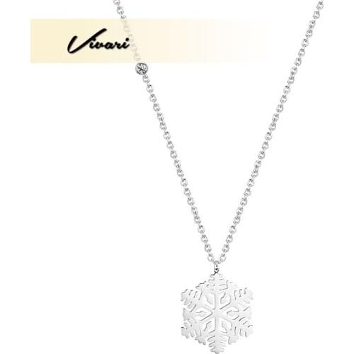 Vivari Snowflake Design Necklaces for Women Stainless Steel Silver Color Classic Necklace Pendant Fashion Jewelry Chains Charm