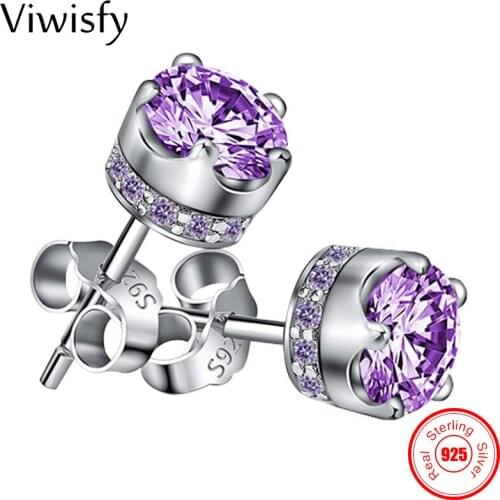Viwisfy Real Sterling Silver Earring 925 Stud Earrings For Women Jewelry Wedding Gift Girl Luxury Purple Crystal Earring VW21021