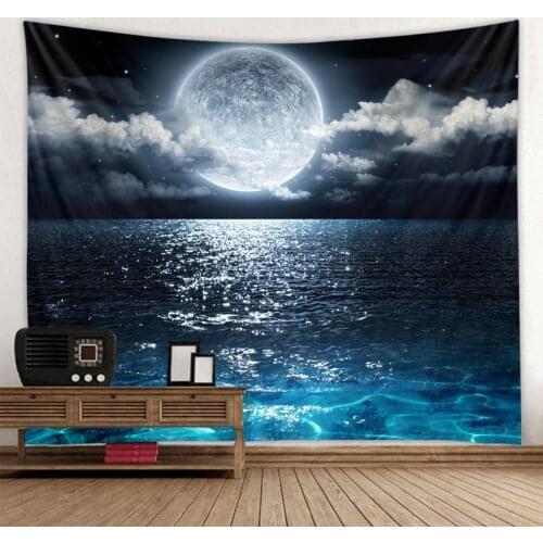 Universe Galaxy Beautiful Aurora Moon Under The Night Sky Printed Background Tapestry Wall Decoration Cloth Bohemian Hippie