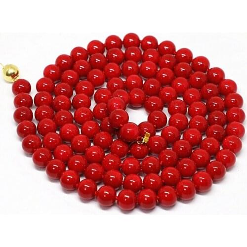 High grade red imitation coral round beads necklace 8,10,12mm women party clothes long chain jewelry making 36inch B1488