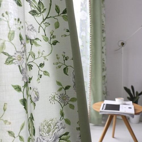 Cotton and linen floral printing curtain semi shading curtain for living rooms , bed rooms window treatments screens voiles