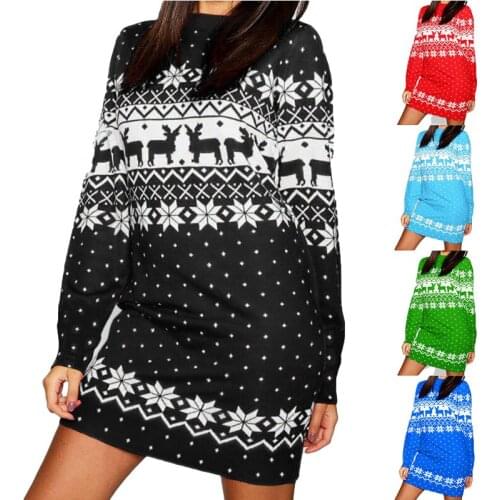 New Christmas Women Pullover Dresses Fashion Ladies Clothes Autumn Winter Long Sleeve Print Casual Elk Sweater Female Clothing
