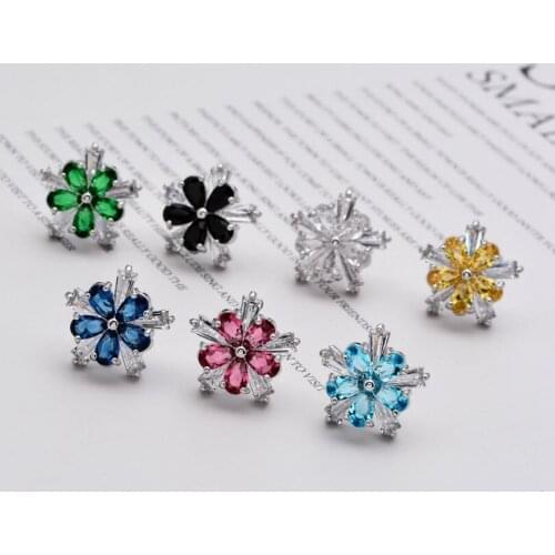 1Pair Fashion Girl Variously colored upper and lower flower zircon earrings Fashion and pop earrings Flowers Stud earrings