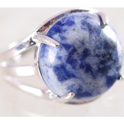 1Pcs Women Ring Natural Stone Blue Sodalite Round Cabochon CAB Beads Adjustable Finger Ring Jewelry Gift K207