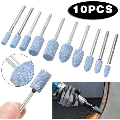 10pcs/set 3mm Shank Rotary Grinding Stone Bit 4-10mm Abrasive Mounted Stone Wheel Bit For DIY Power Polishing Grinding