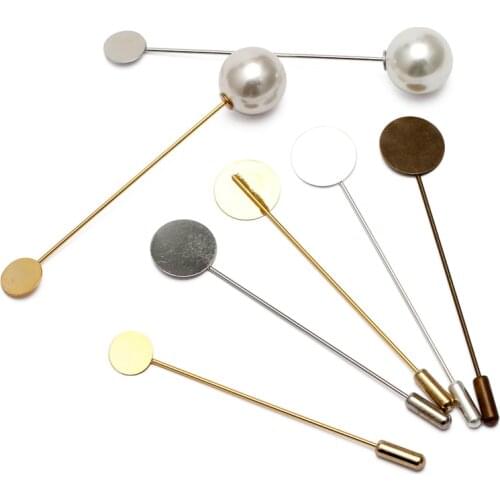 10pcs 10mm/15mm Blank Brooch Bases Safety Pins Copper Lapel Pin Base Blank Stick Pin Brooch Settings Bezel Trays DIY