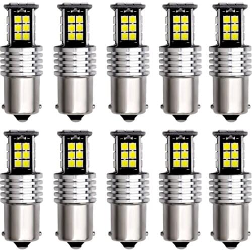 10PCS S25 1156 BA15S P21W LED Light 1157 BAY15D 3030 24SMD Canbus Error Free Turn Signal Light Parking Lights Bulb WHITE 12V
