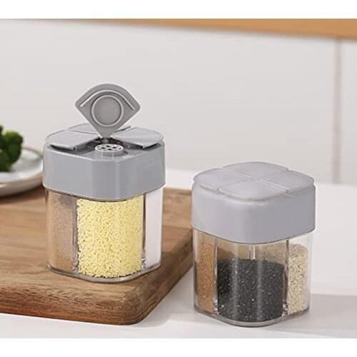 2 Pcs Spice Container,4 Grids Crystal Seasoning Shaker Can Filter Lumps, Kitchen Picnics BBQ Restaurant