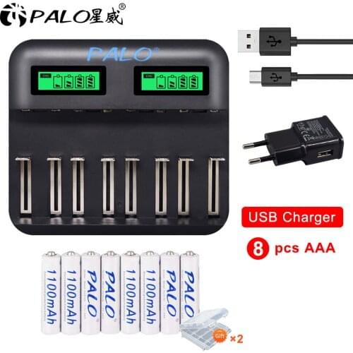PALO 1.2V AAA 3A rechargeable battery ni-mh 1100mAh and usb smart charger for 1.2V aa aaa C D size batteries
