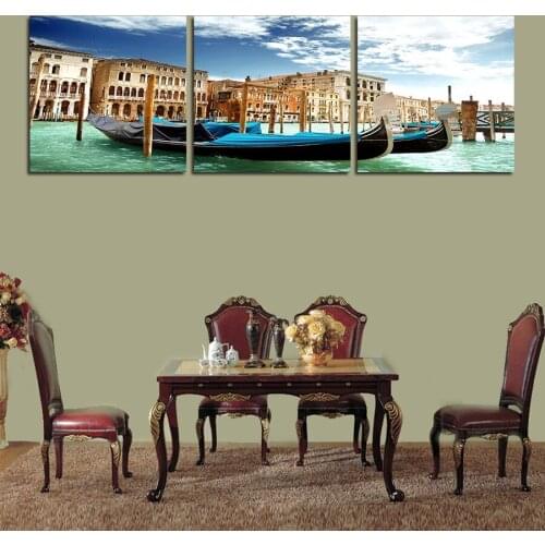 Free shipping modern home decorative paintings Venice Painting on canvas 3 Panel Wall art With Framed