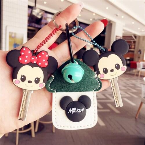 Disney Mickey Mouse Keychain Children Toys Minnie Pendant Key Protector Cover Cartoon Mickey Head Card Cover Keychain Women Gift