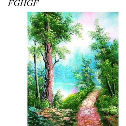 FGHGF Frameless Romantic River Landscape DIY Painting By Numbers Kits Acrylic Paint On Canvas Handpainted Home Wall Art