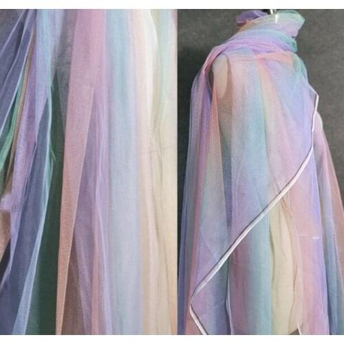 Gradient rainbow perspective non-stretch net yarn symphony dress designer fabric